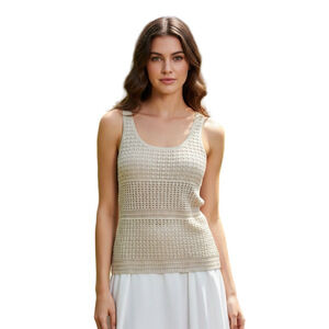 Express Cream Textured Metallic Knit Overlay Tank Top